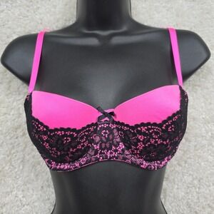 Victorias Secret Balconette Bra‎ 34C Underwire Pink Lace Padded Y2K Coquette